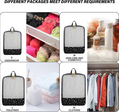 7 Set Packing Cubes Travel Luggage Organizers for Suitcase Travel Accessories with Shoe Bag for Women Girls Aesthetic Cute-Black Leopard Cheetah Pattern