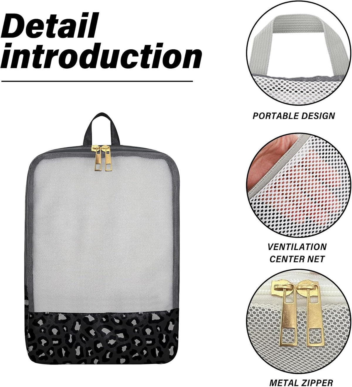 7 Set Packing Cubes Travel Luggage Organizers for Suitcase Travel Accessories with Shoe Bag for Women Girls Aesthetic Cute-Black Leopard Cheetah Pattern