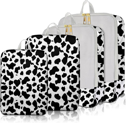 7 Set Packing Cubes Travel Luggage Organizers for Suitcase Travel Accessories with Shoe Bag for Women Girls Aesthetic Cute-Black Leopard Cheetah Pattern