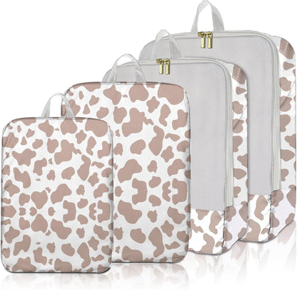 7 Set Packing Cubes Travel Luggage Organizers for Suitcase Travel Accessories with Shoe Bag for Women Girls Aesthetic Cute-Black Leopard Cheetah Pattern