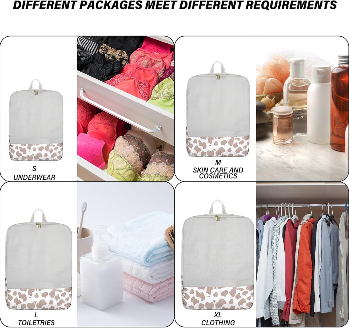7 Set Packing Cubes Travel Luggage Organizers for Suitcase Travel Accessories with Shoe Bag for Women Girls Aesthetic Cute-Black Leopard Cheetah Pattern