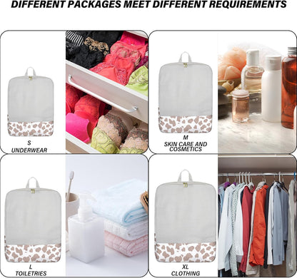 7 Set Packing Cubes Travel Luggage Organizers for Suitcase Travel Accessories with Shoe Bag for Women Girls Aesthetic Cute-Black Leopard Cheetah Pattern