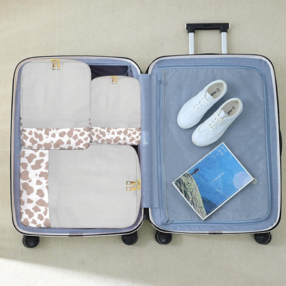 7 Set Packing Cubes Travel Luggage Organizers for Suitcase Travel Accessories with Shoe Bag for Women Girls Aesthetic Cute-Black Leopard Cheetah Pattern