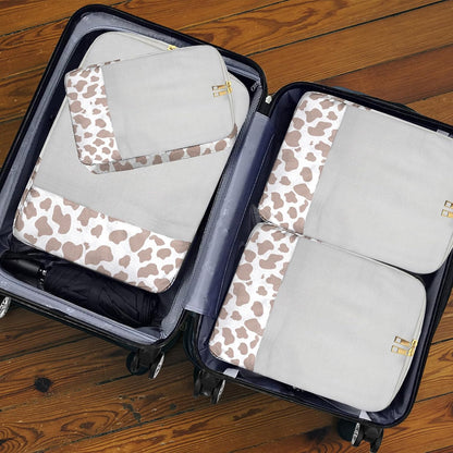7 Set Packing Cubes Travel Luggage Organizers for Suitcase Travel Accessories with Shoe Bag for Women Girls Aesthetic Cute-Black Leopard Cheetah Pattern
