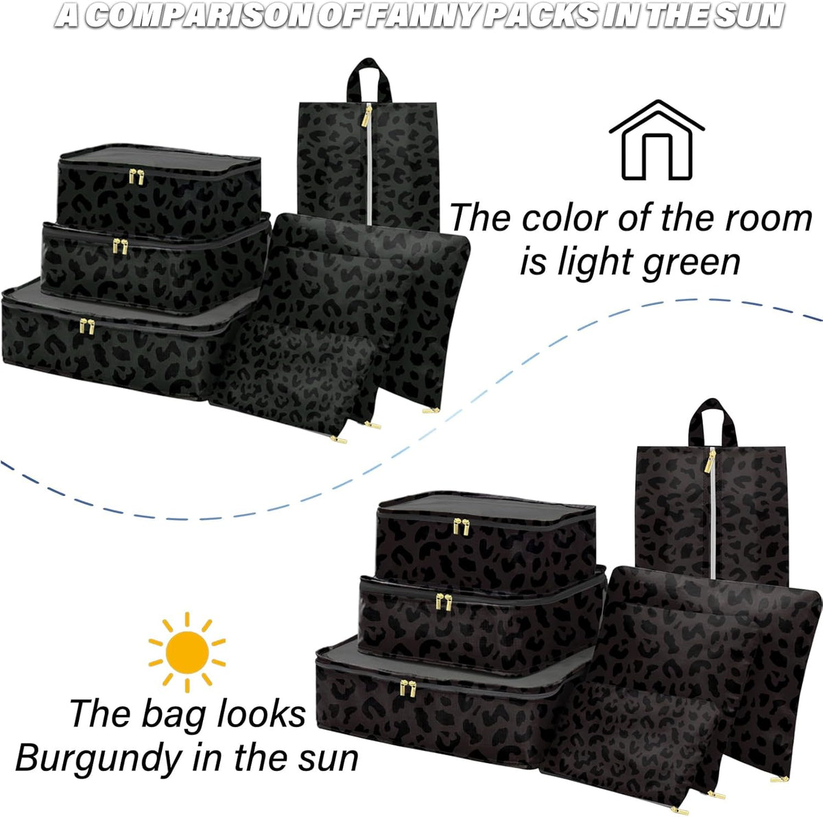 7 Set Packing Cubes Travel Luggage Organizers for Suitcase Travel Accessories with Shoe Bag for Women Girls Aesthetic Cute-Black Leopard Cheetah Pattern