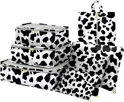7 Set Packing Cubes Travel Luggage Organizers for Suitcase Travel Accessories with Shoe Bag for Women Girls Aesthetic Cute-Black Leopard Cheetah Pattern