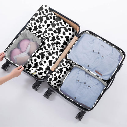 7 Set Packing Cubes Travel Luggage Organizers for Suitcase Travel Accessories with Shoe Bag for Women Girls Aesthetic Cute-Black Leopard Cheetah Pattern