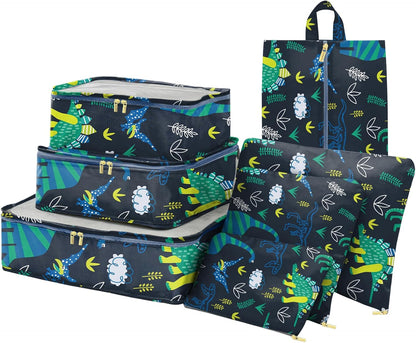 7 Set Packing Cubes Travel Luggage Organizers for Suitcase Travel Accessories with Shoe Bag for Women Girls Aesthetic Cute-Black Leopard Cheetah Pattern