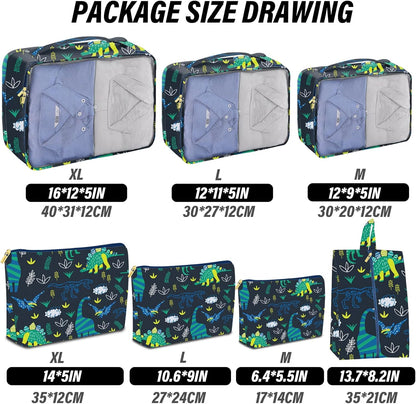 7 Set Packing Cubes Travel Luggage Organizers for Suitcase Travel Accessories with Shoe Bag for Women Girls Aesthetic Cute-Black Leopard Cheetah Pattern