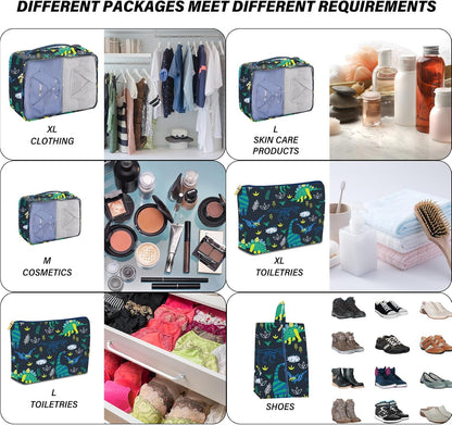 7 Set Packing Cubes Travel Luggage Organizers for Suitcase Travel Accessories with Shoe Bag for Women Girls Aesthetic Cute-Black Leopard Cheetah Pattern