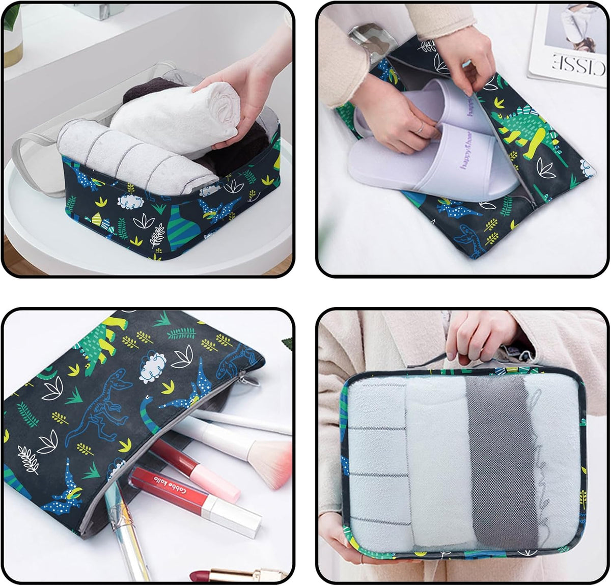 7 Set Packing Cubes Travel Luggage Organizers for Suitcase Travel Accessories with Shoe Bag for Women Girls Aesthetic Cute-Black Leopard Cheetah Pattern