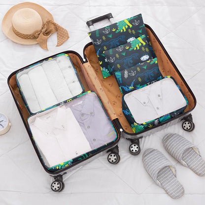 7 Set Packing Cubes Travel Luggage Organizers for Suitcase Travel Accessories with Shoe Bag for Women Girls Aesthetic Cute-Black Leopard Cheetah Pattern