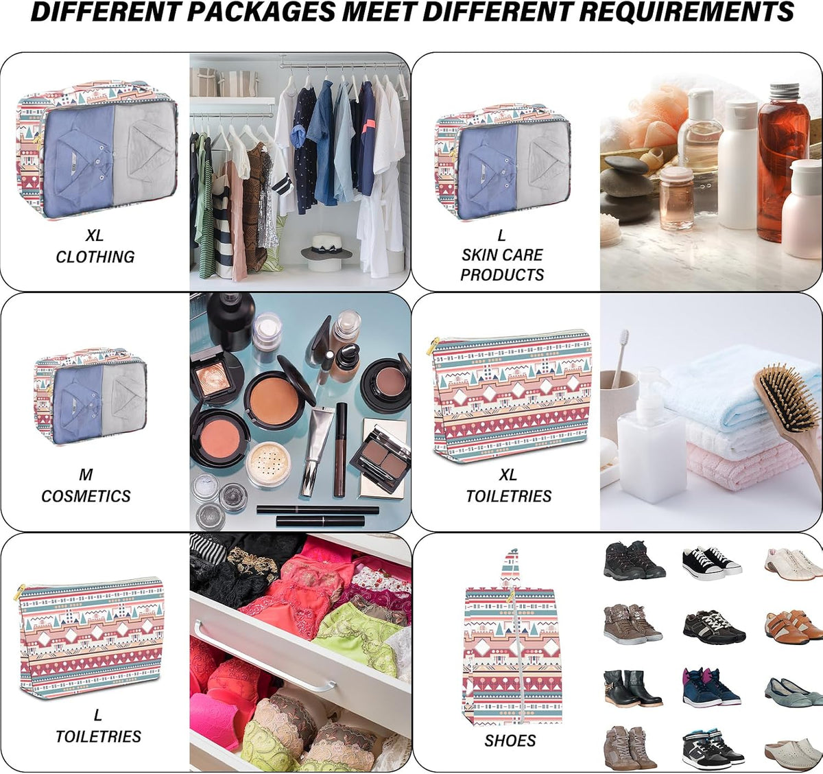 7 Set Packing Cubes Travel Luggage Organizers for Suitcase Travel Accessories with Shoe Bag for Women Girls Aesthetic Cute-Black Leopard Cheetah Pattern