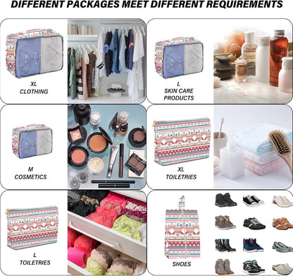 7 Set Packing Cubes Travel Luggage Organizers for Suitcase Travel Accessories with Shoe Bag for Women Girls Aesthetic Cute-Black Leopard Cheetah Pattern