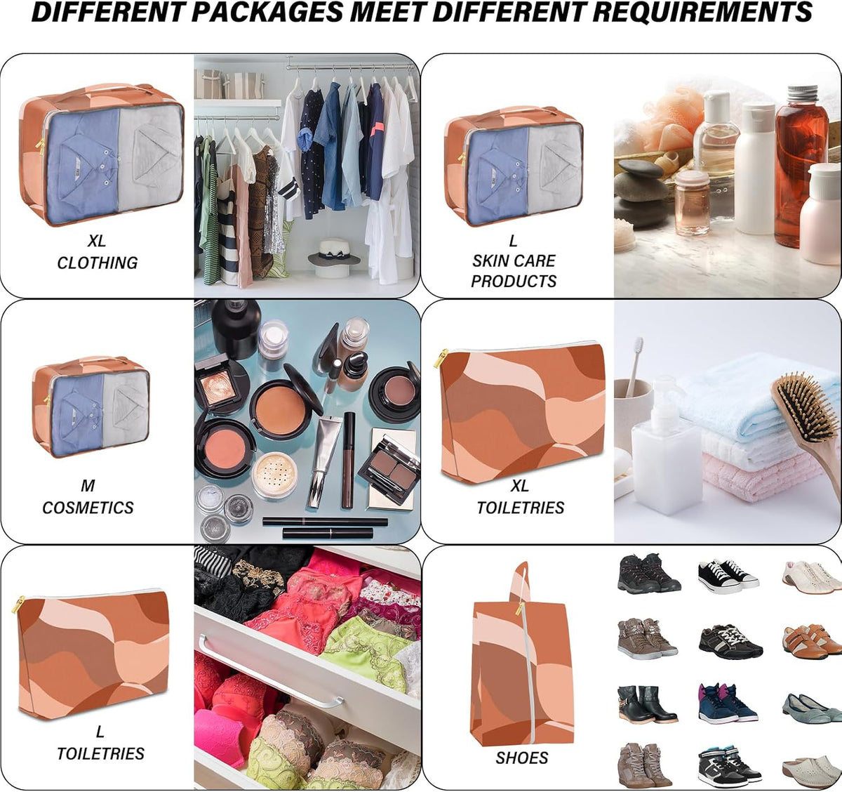 7 Set Packing Cubes Travel Luggage Organizers for Suitcase Travel Accessories with Shoe Bag for Women Girls Aesthetic Cute-Black Leopard Cheetah Pattern