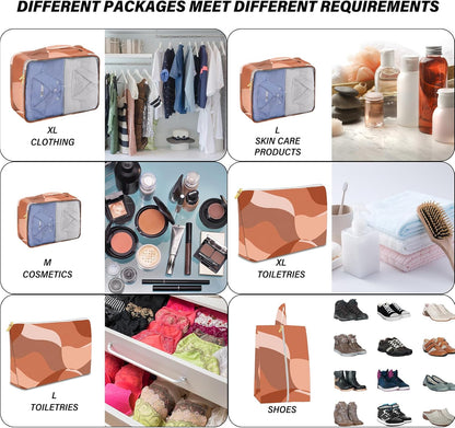 7 Set Packing Cubes Travel Luggage Organizers for Suitcase Travel Accessories with Shoe Bag for Women Girls Aesthetic Cute-Black Leopard Cheetah Pattern