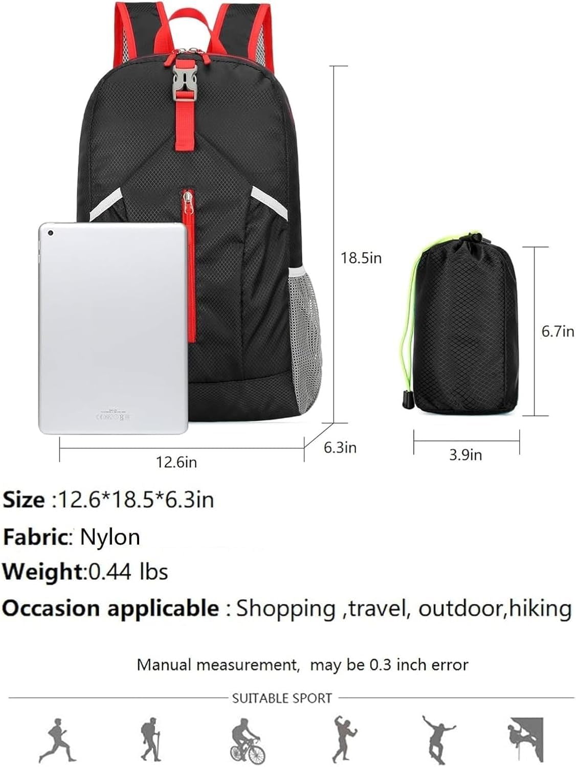 25L Foldable Hiking Backpack,Small Packable Daypack, Blue | Lightweight Collapsible Bag,Water Repellent Travel Basic-Daypack,Men Women Camping Cycling Rucksack Outdoor Back Pack