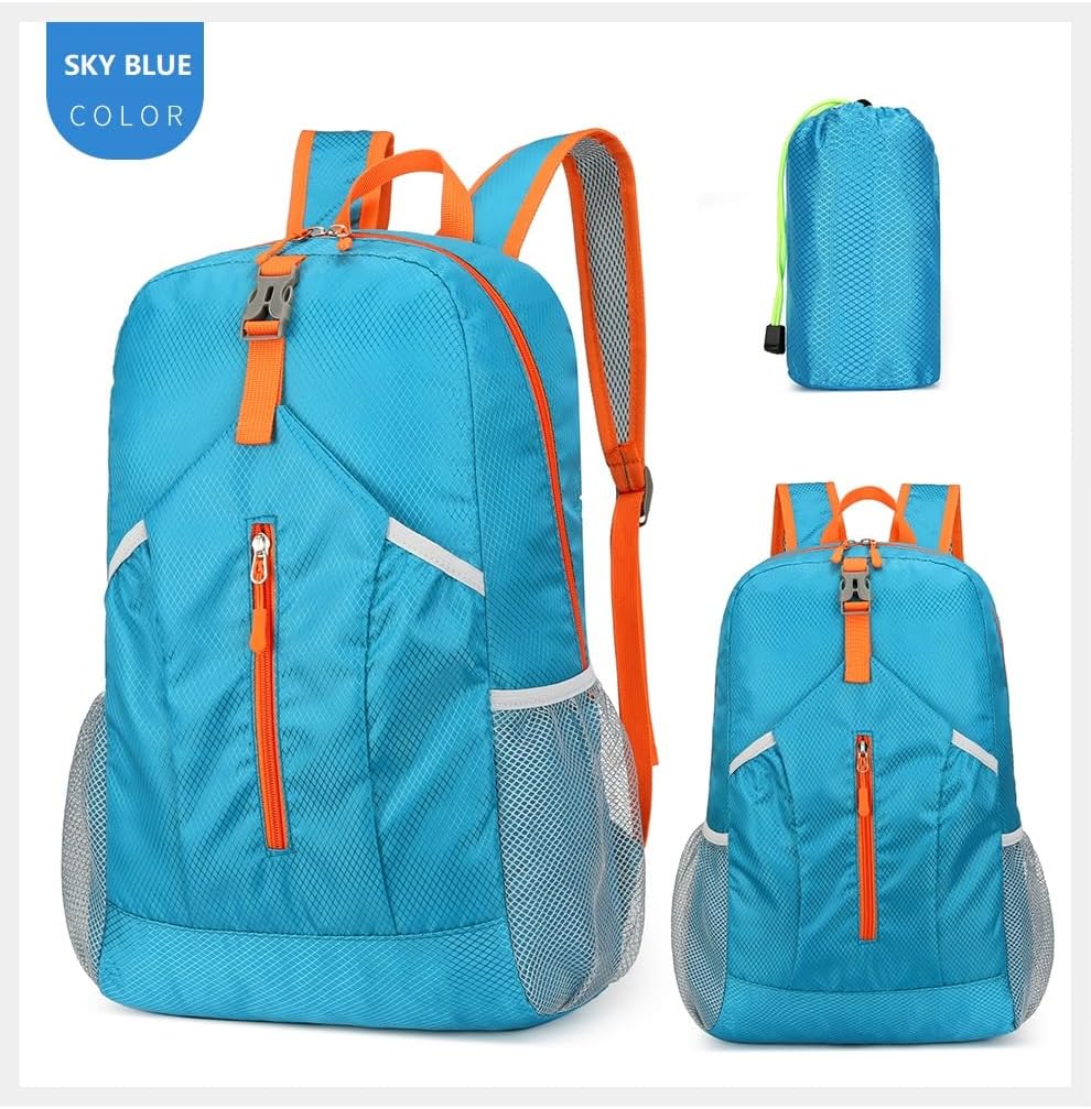 25L Foldable Hiking Backpack,Small Packable Daypack, Blue | Lightweight Collapsible Bag,Water Repellent Travel Basic-Daypack,Men Women Camping Cycling Rucksack Outdoor Back Pack