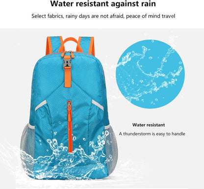 25L Foldable Hiking Backpack,Small Packable Daypack, Blue | Lightweight Collapsible Bag,Water Repellent Travel Basic-Daypack,Men Women Camping Cycling Rucksack Outdoor Back Pack