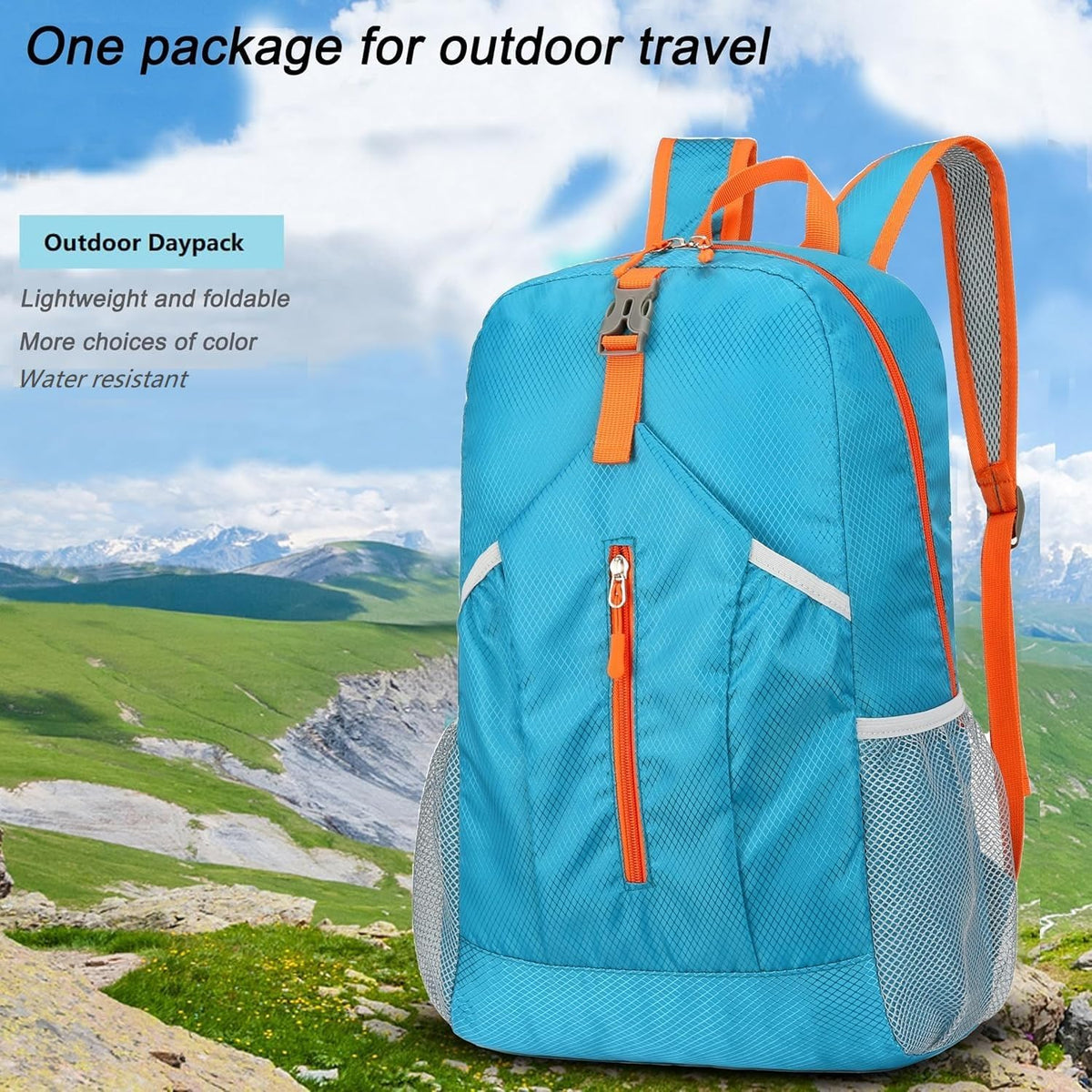 25L Foldable Hiking Backpack,Small Packable Daypack, Blue | Lightweight Collapsible Bag,Water Repellent Travel Basic-Daypack,Men Women Camping Cycling Rucksack Outdoor Back Pack