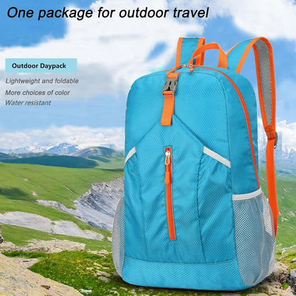 25L Foldable Hiking Backpack,Small Packable Daypack, Blue | Lightweight Collapsible Bag,Water Repellent Travel Basic-Daypack,Men Women Camping Cycling Rucksack Outdoor Back Pack
