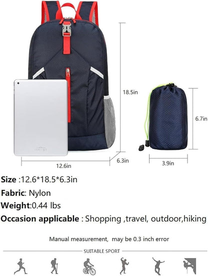 25L Foldable Hiking Backpack,Small Packable Daypack, Blue | Lightweight Collapsible Bag,Water Repellent Travel Basic-Daypack,Men Women Camping Cycling Rucksack Outdoor Back Pack