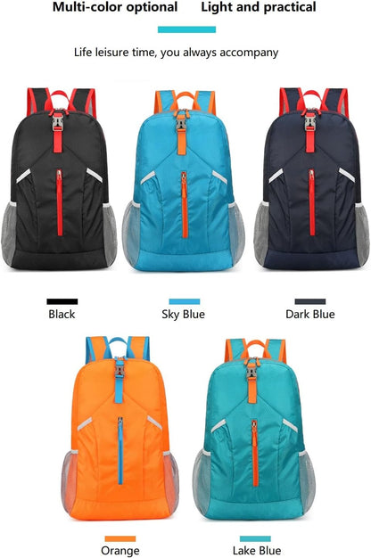 25L Foldable Hiking Backpack,Small Packable Daypack, Blue | Lightweight Collapsible Bag,Water Repellent Travel Basic-Daypack,Men Women Camping Cycling Rucksack Outdoor Back Pack