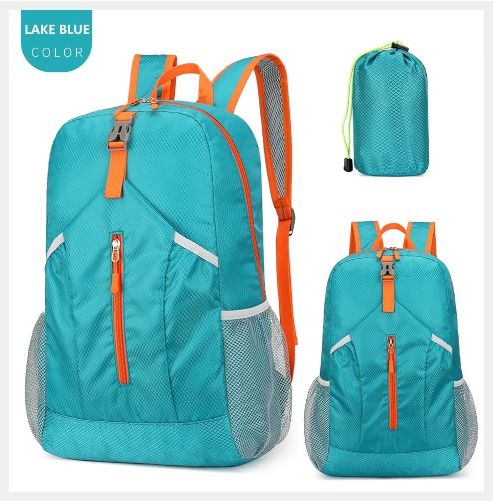 25L Foldable Hiking Backpack,Small Packable Daypack, Blue | Lightweight Collapsible Bag,Water Repellent Travel Basic-Daypack,Men Women Camping Cycling Rucksack Outdoor Back Pack