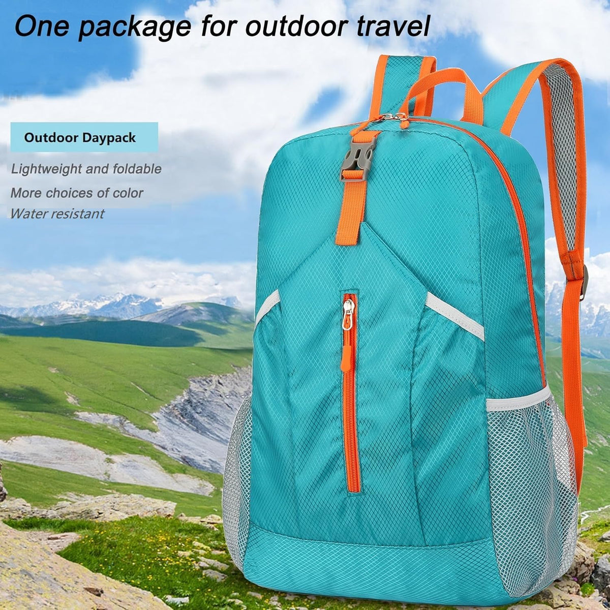 25L Foldable Hiking Backpack,Small Packable Daypack, Blue | Lightweight Collapsible Bag,Water Repellent Travel Basic-Daypack,Men Women Camping Cycling Rucksack Outdoor Back Pack