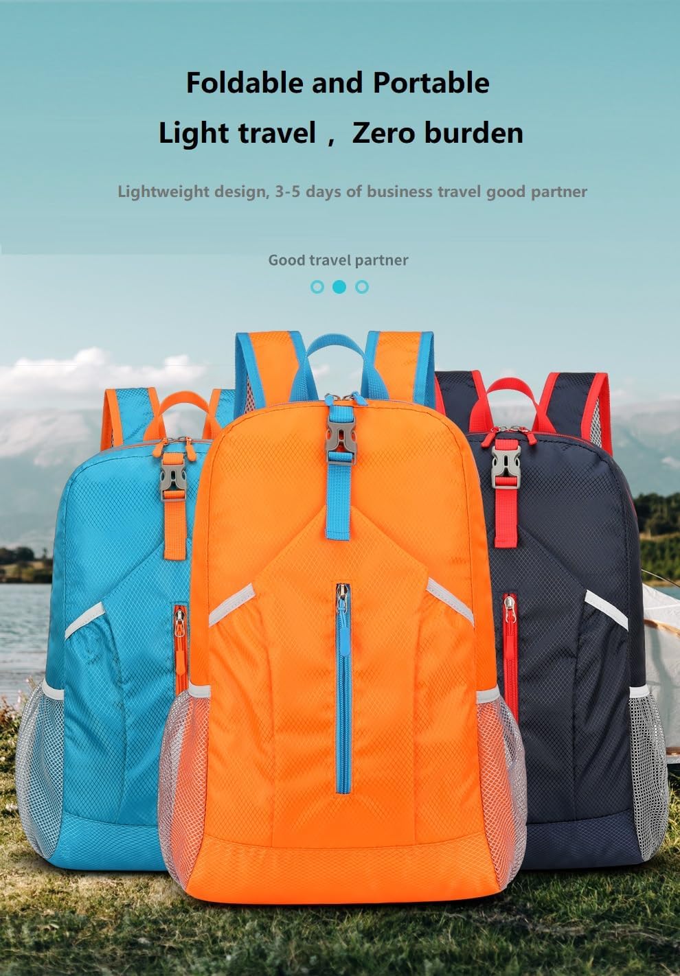 25L Foldable Hiking Backpack,Small Packable Daypack, Blue | Lightweight Collapsible Bag,Water Repellent Travel Basic-Daypack,Men Women Camping Cycling Rucksack Outdoor Back Pack