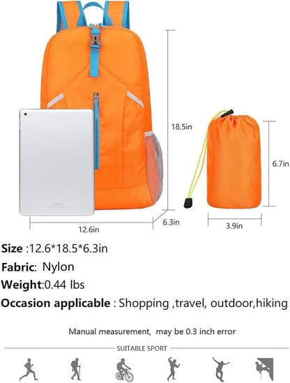 25L Foldable Hiking Backpack,Small Packable Daypack, Blue | Lightweight Collapsible Bag,Water Repellent Travel Basic-Daypack,Men Women Camping Cycling Rucksack Outdoor Back Pack