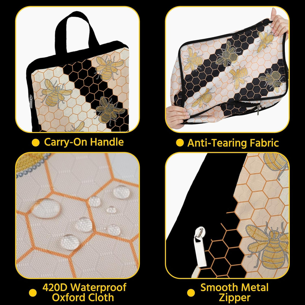 6 Pcs Compression Packing Cubes Waterproof Suitcase Travel Bag Luggage Backpack Organizer Travel Cubes for Packing-Black Mushroom