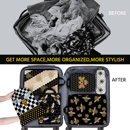 6 Pcs Compression Packing Cubes Waterproof Suitcase Travel Bag Luggage Backpack Organizer Travel Cubes for Packing-Black Mushroom