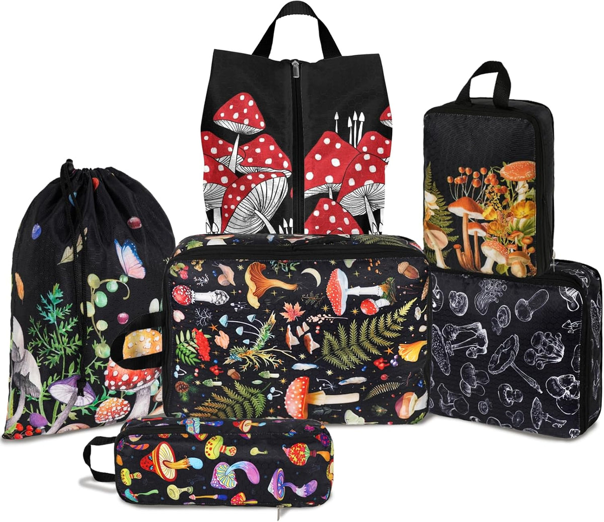 6 Pcs Compression Packing Cubes Waterproof Suitcase Travel Bag Luggage Backpack Organizer Travel Cubes for Packing-Black Mushroom