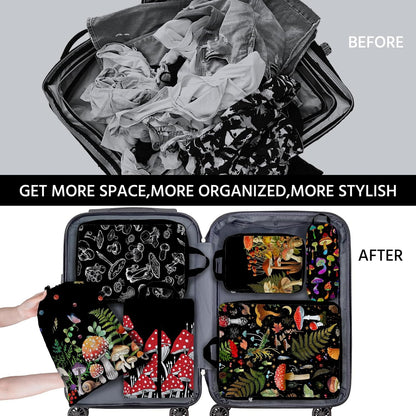 6 Pcs Compression Packing Cubes Waterproof Suitcase Travel Bag Luggage Backpack Organizer Travel Cubes for Packing-Black Mushroom