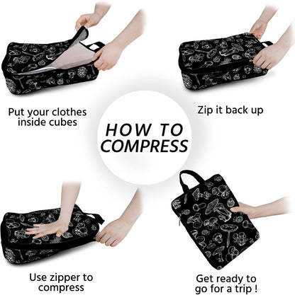 6 Pcs Compression Packing Cubes Waterproof Suitcase Travel Bag Luggage Backpack Organizer Travel Cubes for Packing-Black Mushroom