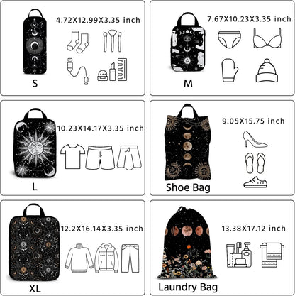 6 Pcs Compression Packing Cubes Waterproof Suitcase Travel Bag Luggage Backpack Organizer Travel Cubes for Packing-Black Mushroom
