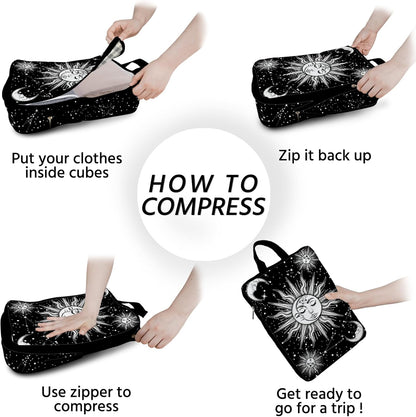 6 Pcs Compression Packing Cubes Waterproof Suitcase Travel Bag Luggage Backpack Organizer Travel Cubes for Packing-Black Mushroom