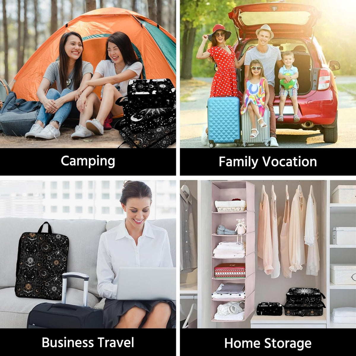 6 Pcs Compression Packing Cubes Waterproof Suitcase Travel Bag Luggage Backpack Organizer Travel Cubes for Packing-Black Mushroom