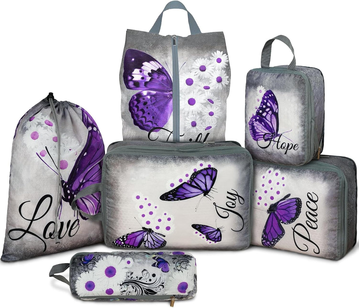 6 Pcs Compression Packing Cubes Waterproof Suitcase Travel Bag Luggage Backpack Organizer Travel Cubes for Packing-Black Mushroom