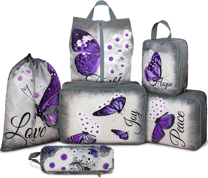 6 Pcs Compression Packing Cubes Waterproof Suitcase Travel Bag Luggage Backpack Organizer Travel Cubes for Packing-Black Mushroom