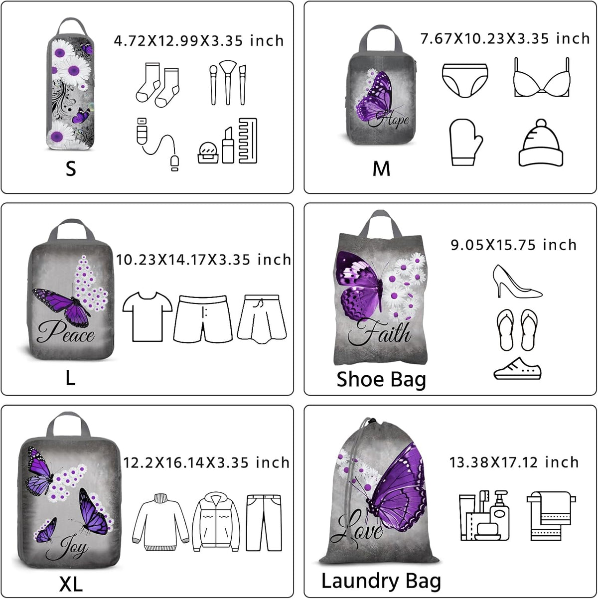 6 Pcs Compression Packing Cubes Waterproof Suitcase Travel Bag Luggage Backpack Organizer Travel Cubes for Packing-Black Mushroom