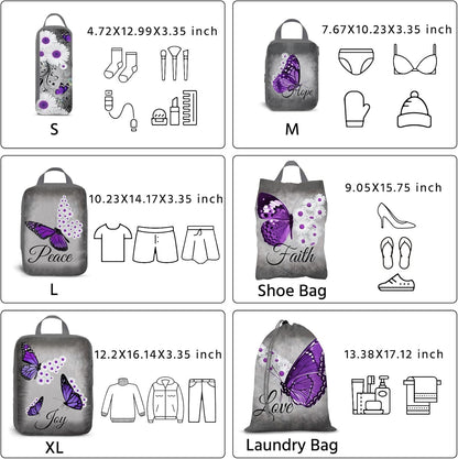 6 Pcs Compression Packing Cubes Waterproof Suitcase Travel Bag Luggage Backpack Organizer Travel Cubes for Packing-Black Mushroom
