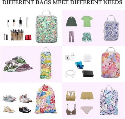 6 Pcs Compression Packing Cubes Waterproof Suitcase Travel Bag Luggage Backpack Organizer Travel Cubes for Packing-Black Mushroom