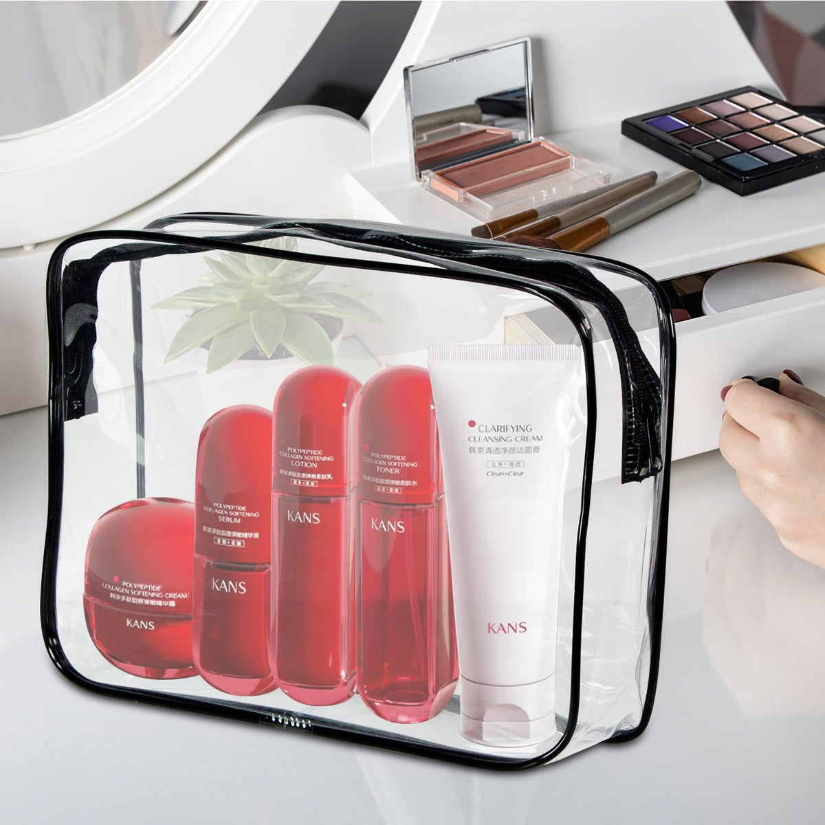 2-Pack Clear TSA Approved Toiletry Bag, Quart Size Travel Organizer, Water Resistant, Travel Cosmetic & Makeup Bags, Carry-On Airport Compliant Bag