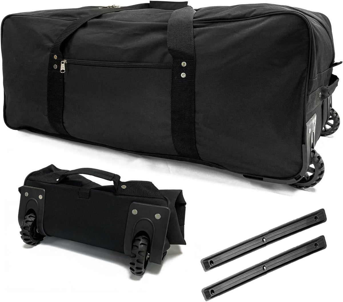 36" Extra Large Foldable Rolling Duffle Bag with Support, Heavy-Duty Spacious Checked Luggage Bag, Wheelered Cargo Tote for Travel Camping Moving, Black