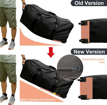 36" Extra Large Foldable Rolling Duffle Bag with Support, Heavy-Duty Spacious Checked Luggage Bag, Wheelered Cargo Tote for Travel Camping Moving, Black