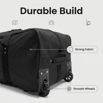 36" Extra Large Foldable Rolling Duffle Bag with Support, Heavy-Duty Spacious Checked Luggage Bag, Wheelered Cargo Tote for Travel Camping Moving, Black