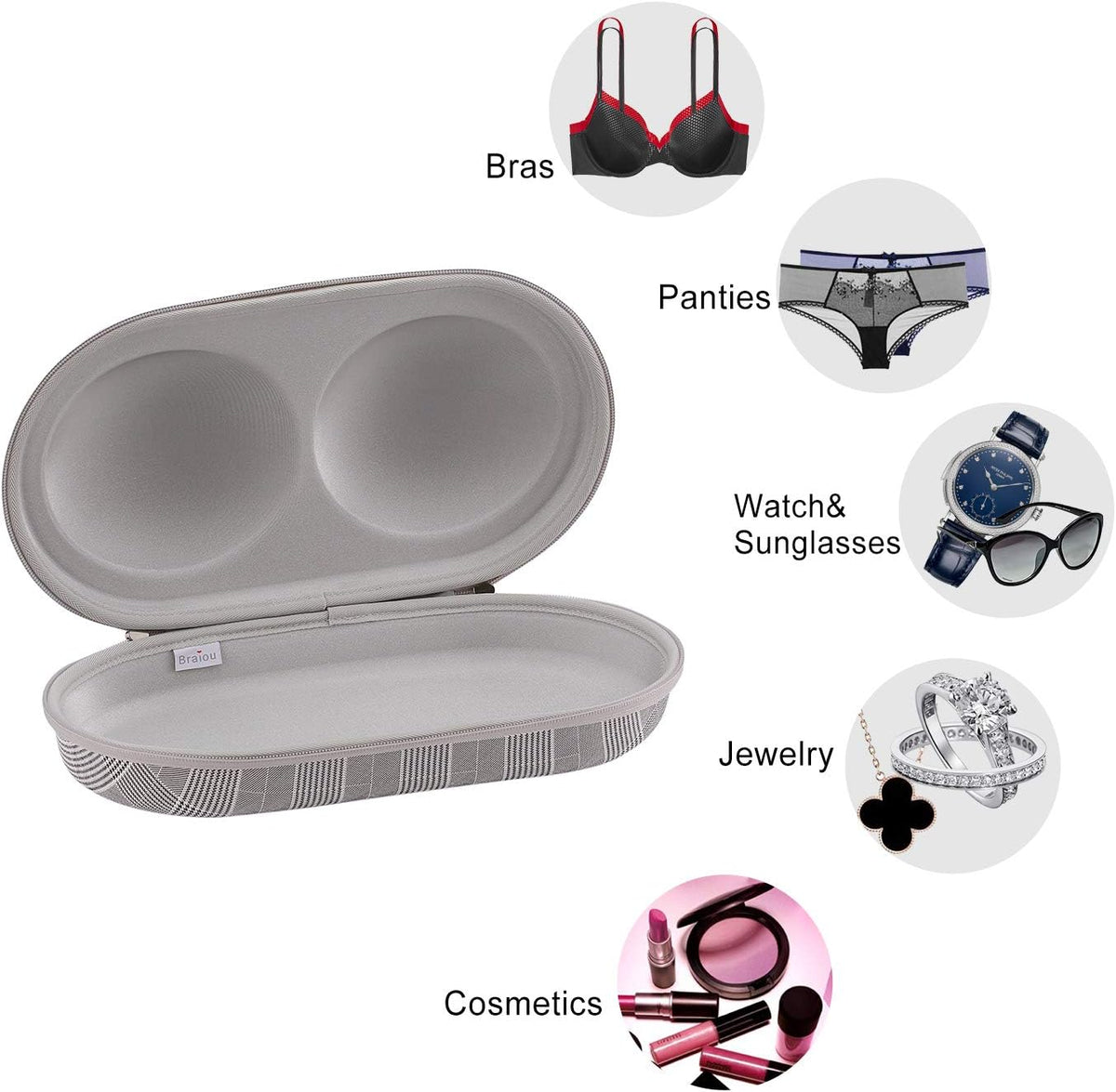 Premium Bra Case Lingerie Travel Bag Zip Underwear Organizer Bag for A-DD Cup (Swallow Gird)