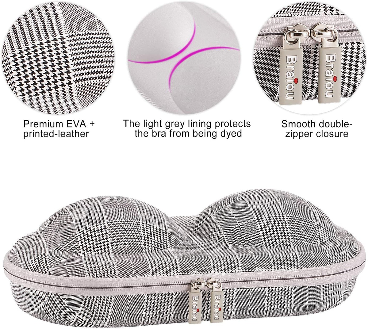 Premium Bra Case Lingerie Travel Bag Zip Underwear Organizer Bag for A-DD Cup (Swallow Gird)